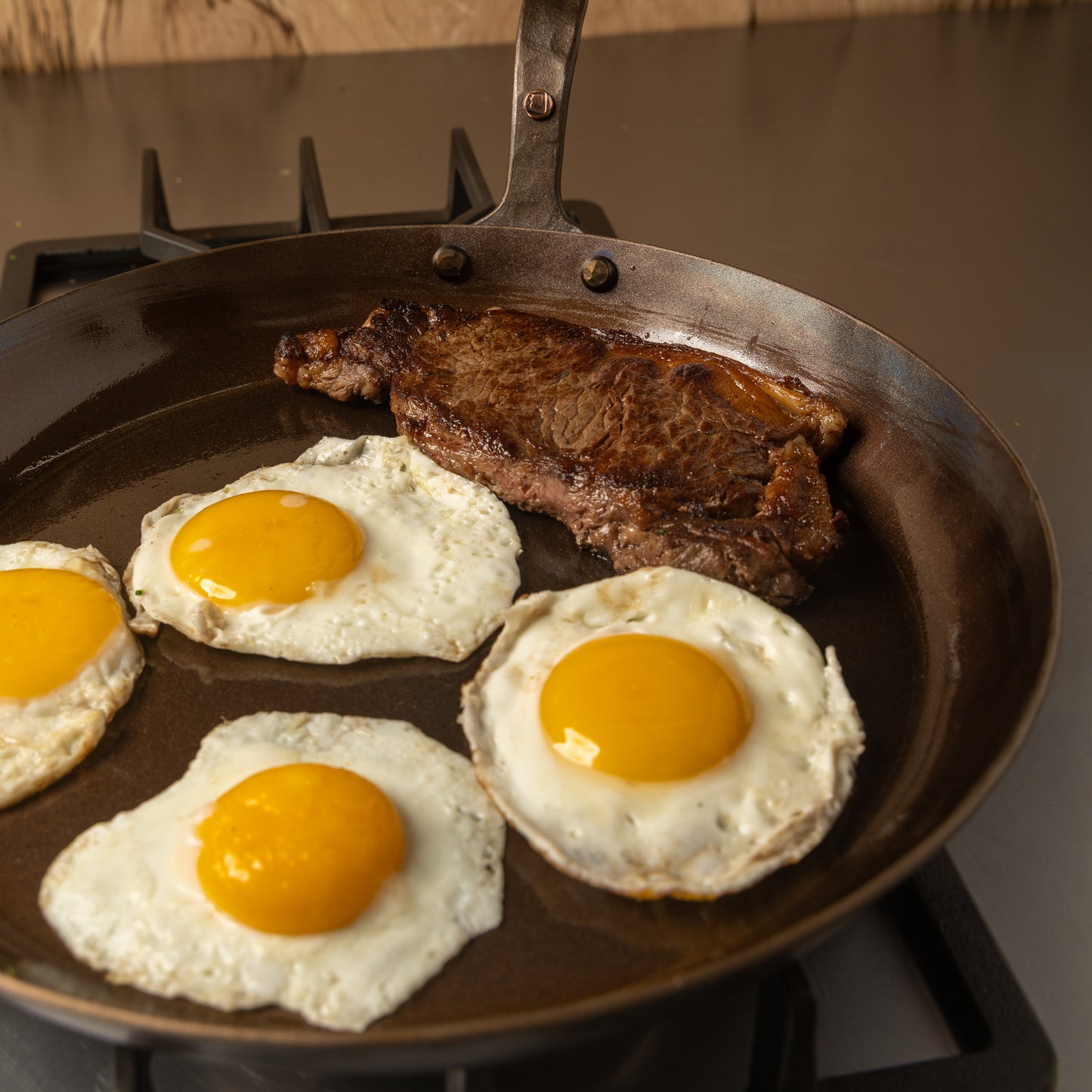 8",10",12" Round Carbon Steel Skillets Set - Hand Forged