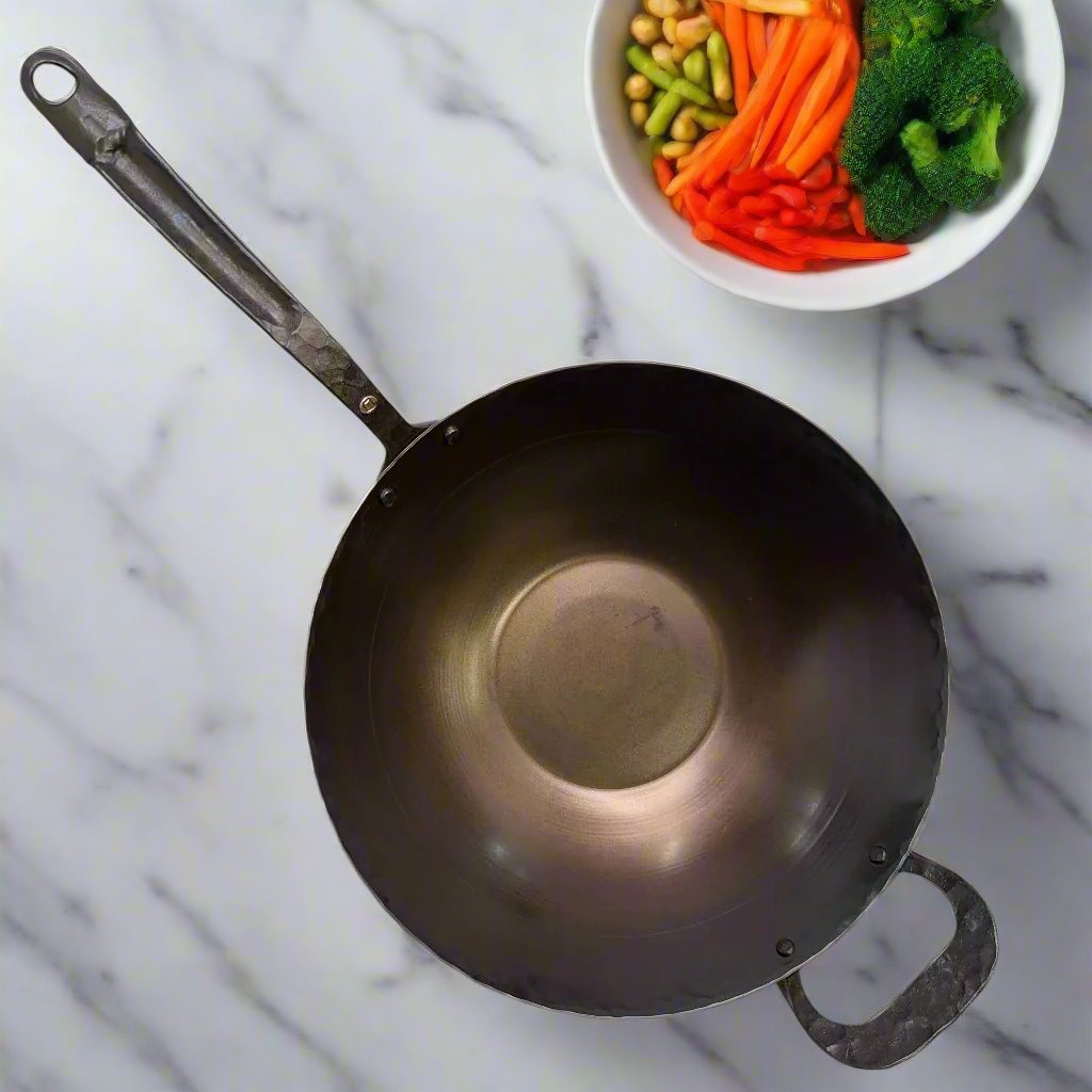 Wok- 13.5" Carbon Steel - Hand Forged and Spun